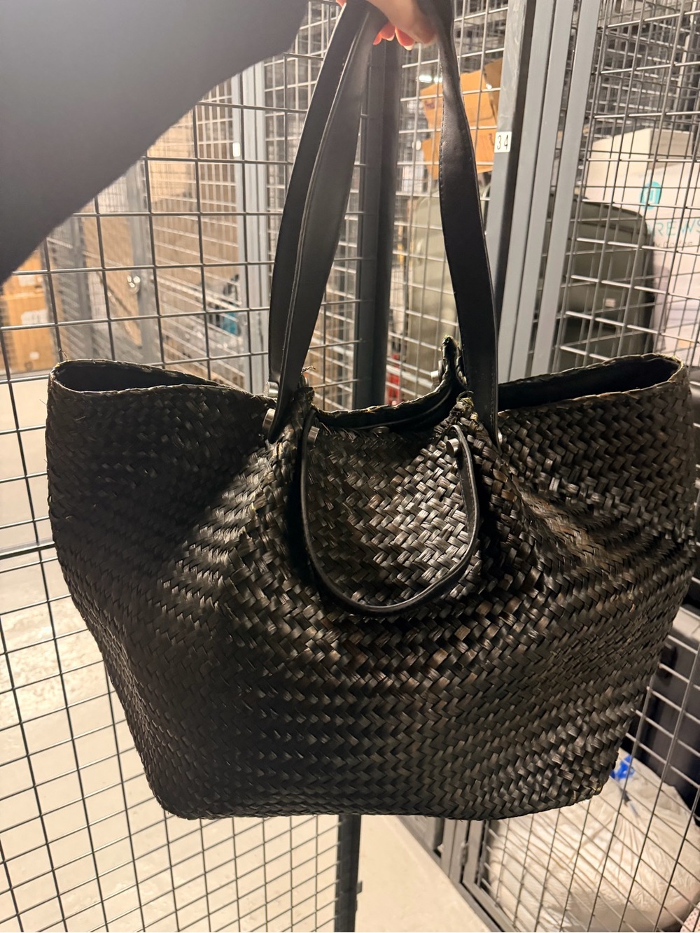 All Saints Black Woven Leather-Trim Tote